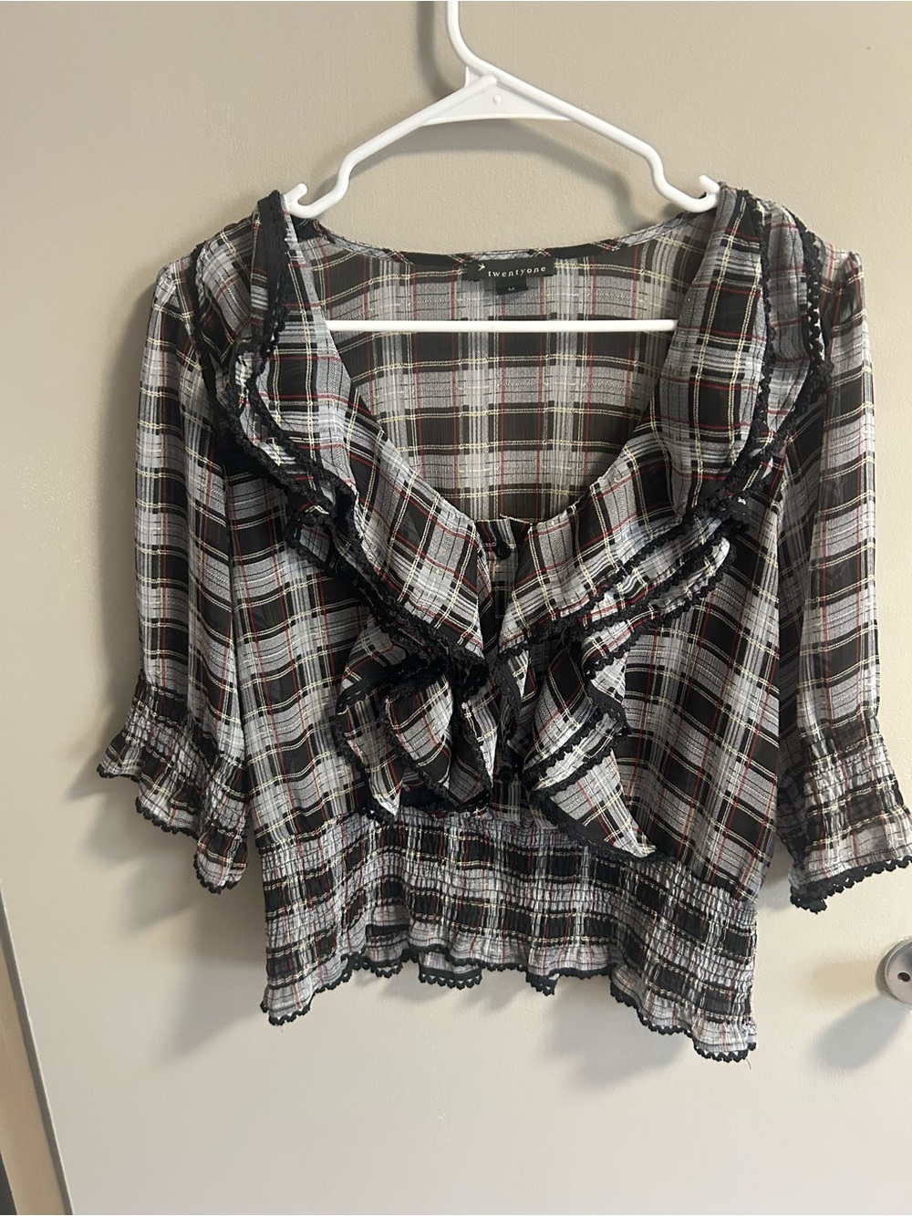 Twenty One Plaid Ruffle Blouse Y2K Goth Academia Top Medium